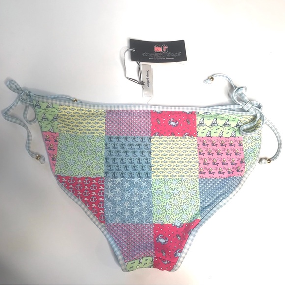 NWT Vineyard Vines Pastel Blue Multi Patchwork Gingham Reverse Bikini Bottoms XL - Picture 4 of 13